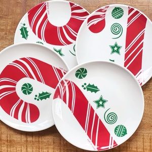 Set of 4 Holiday Christmas Candy Cane Dessert Plates